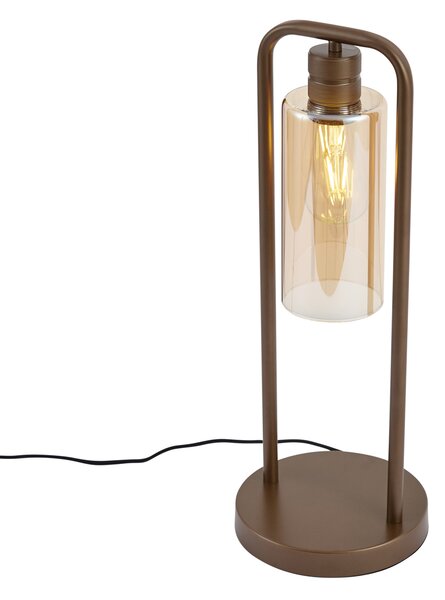 Lampa stołowa w stylu Hotel Chic ciemny brąz z bursztynowym szkłem - Stavelot