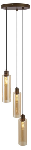 Lampa wisząca w stylu Hotel Chic ciemny brąz z bursztynowym szkłem 3-źródłowa - Stavelot