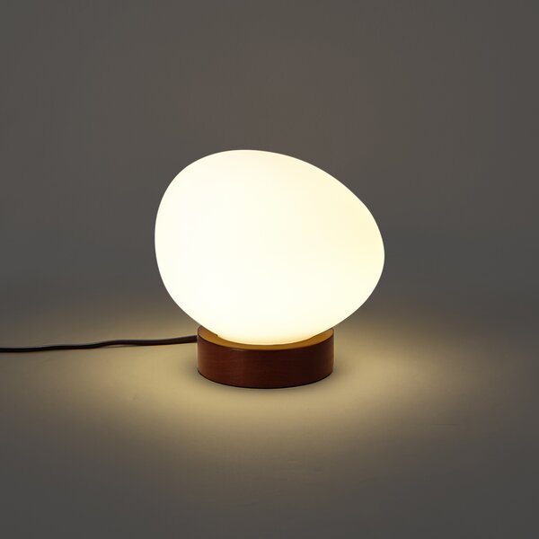 Lampa stołowa Japandi drewniana z opalowym szkłem - Sally