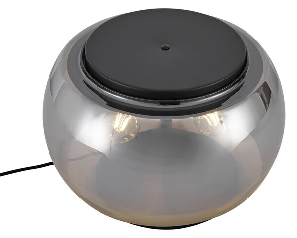 Designerska lampa stołowa czarna z przydymionym szkłem 3-źródła światła - Bino