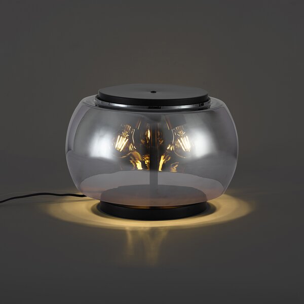 Designerska lampa stołowa czarna z przydymionym szkłem 3-źródła światła - Bino