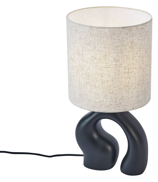 Lampa stołowa Japandi czarna z lnianym abażurem - Dahlia