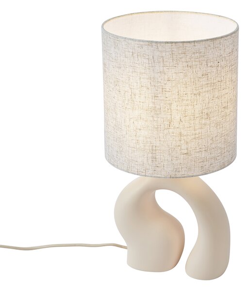 Lampa stołowa Japandi beżowa z lnianym abażurem - Dahlia