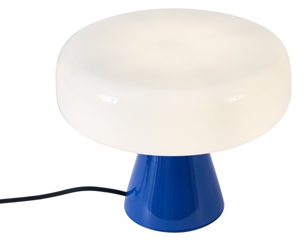 Lampa stołowa w stylu retro niebieska z białym elementem - Knob