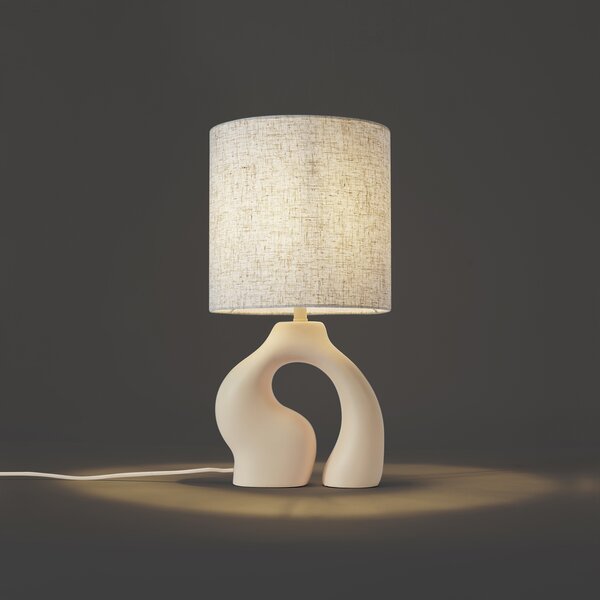 Lampa stołowa Japandi beżowa z lnianym abażurem - Dahlia