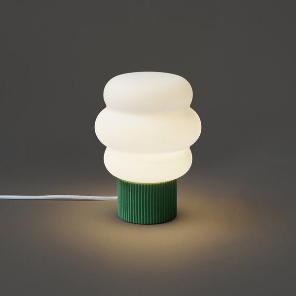Lampa stołowa Japandi zielona ze szkłem opalowym 18 cm - Kumo