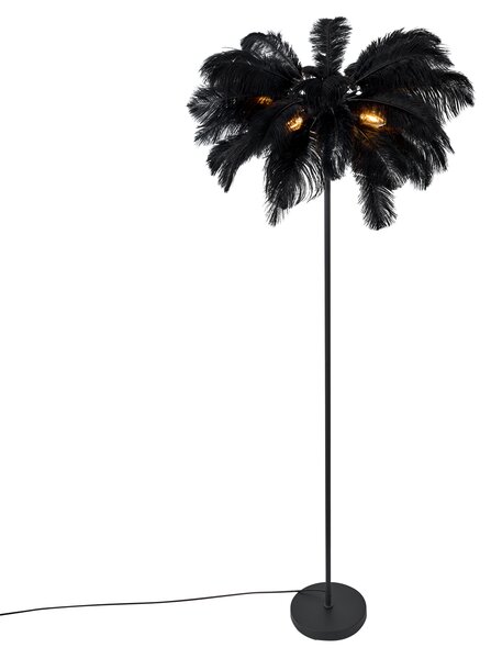 Lampa podłogowa Art Deco czarna z czarnymi piórami - Peahen