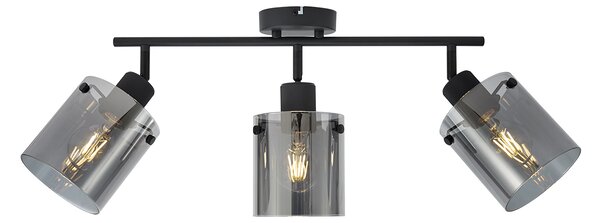 Designerski reflektor sufitowy czarny z przydymionym szkłem 3-punktowy - Domo