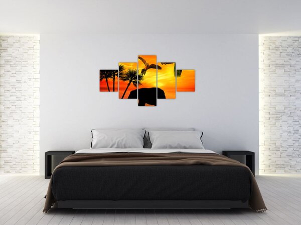 Obraz - papugi i słonie (125x70 cm)