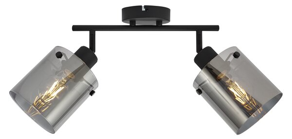Designerski reflektor sufitowy czarny z przydymionym szkłem 2-punktowy - Domo