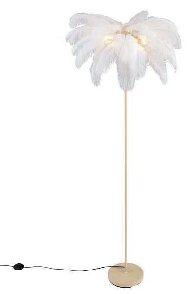 Lampa podłogowa Art Deco beżowa z białymi piórami - Peahen