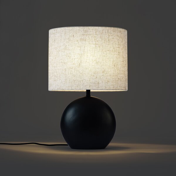 Lampa stołowa Japandi czarna z lnianym abażurem - Timo