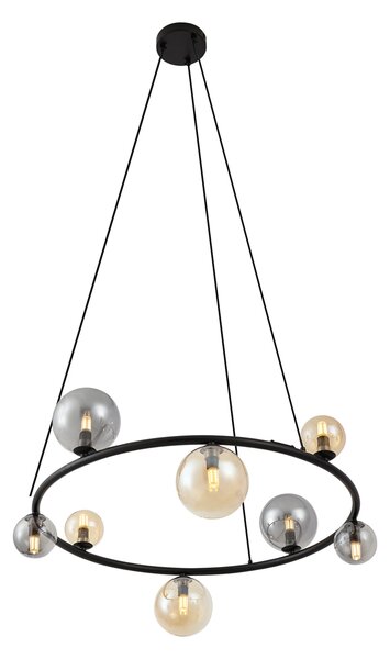 Lampa wisząca czarna z dymionym i bursztynowym szkłem okrągła 8-punktowa - Monaco