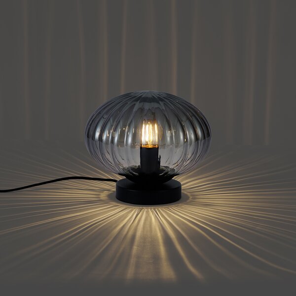 Designerska lampa stołowa czarna z przydymionym szkłem - Mochi