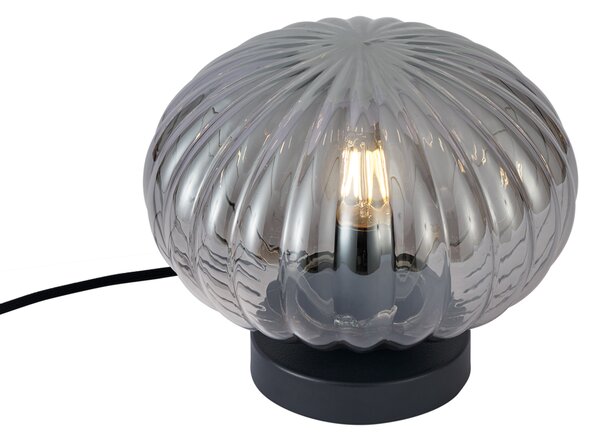 Designerska lampa stołowa czarna z przydymionym szkłem - Mochi