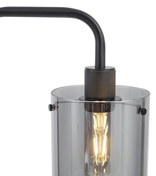Designerska lampa podłogowa czarna z przydymionym szkłem - Domo