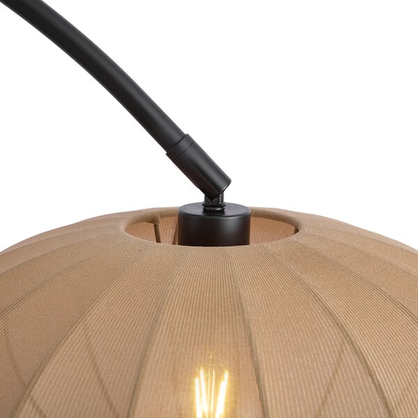 Lampa łukowa Japandi czarna z brązowym kloszem - Bida