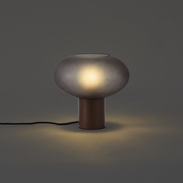 Designerska lampa stołowa brązowa z matowym szarym szkłem - Umbrella