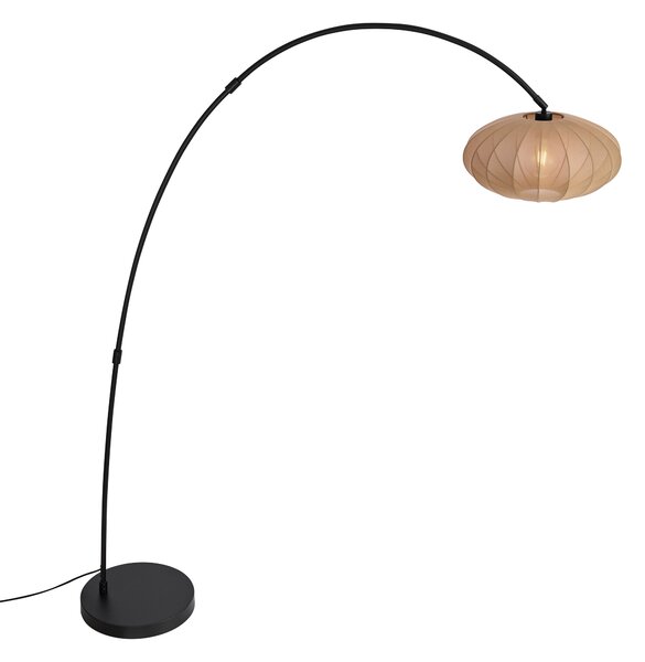 Lampa łukowa Japandi czarna z brązowym kloszem - Bida