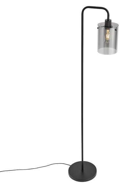 Designerska lampa podłogowa czarna z przydymionym szkłem - Domo