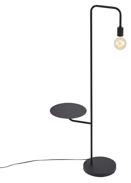 Nowoczesna lampa podłogowa czarna z okrągłym stolikiem - Ostrich