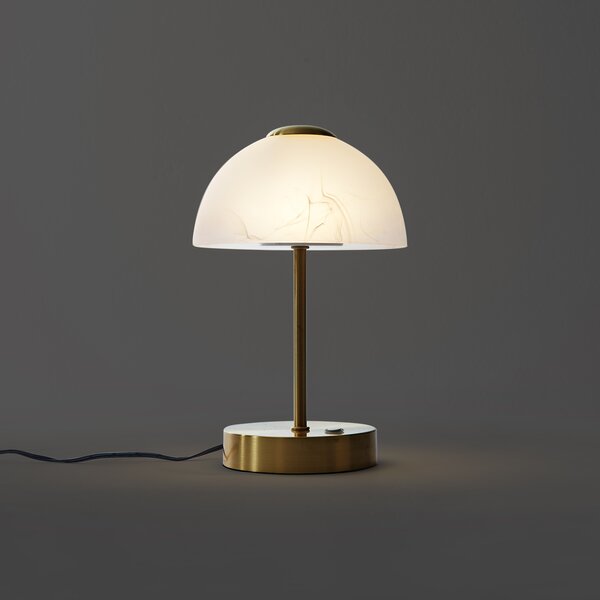 Designerska lampa stołowa złota z opalowym szkłem z możliwością ściemniania LED - Joya