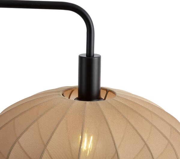 Lampa podłogowa Japandi czarna z brązowym materiałowym abażurem - Bida