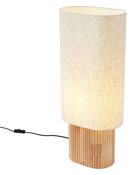 Lampa podłogowa Japandi drewniana z lnianym abażurem 70 cm - Lamel