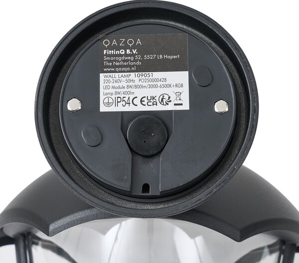Inteligentna zewnętrzna lampa ścienna czarna z przezroczystym szkłem, w tym LED IP54 - Classica
