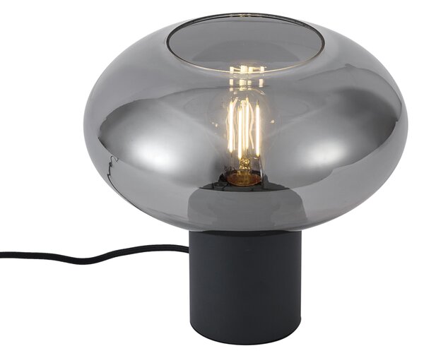 Designerska lampa stołowa czarna z przydymionym szkłem - Umbrella