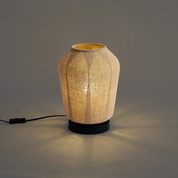 Lampa stołowa Japandi czarna z beżowym lnianym abażurem 21,5 cm - Nami