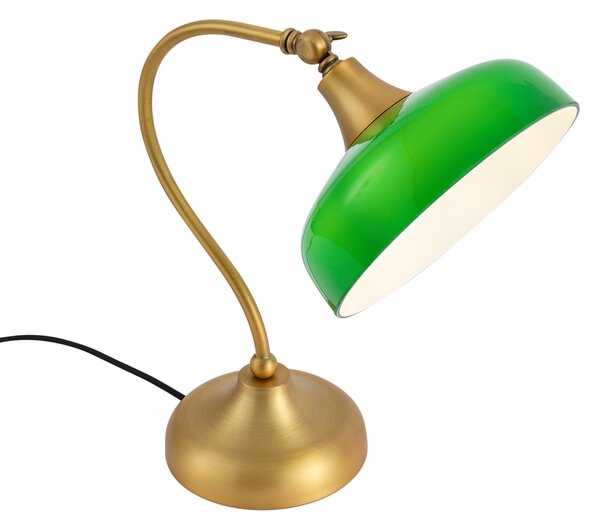 Klasyczna lampa stołowa z brązu z zielonym szkłem opalowym - Clerk