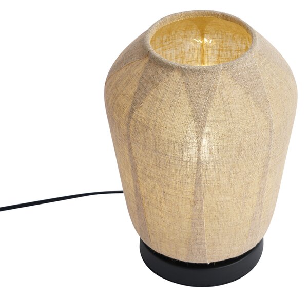 Lampa stołowa Japandi czarna z beżowym lnianym abażurem 21,5 cm - Nami