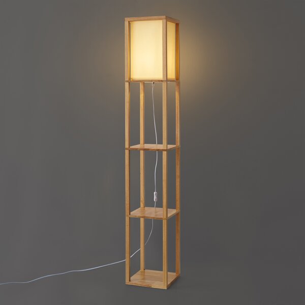Nowoczesna lampa podłogowa drewniana z beżowym abażurem - Stojan