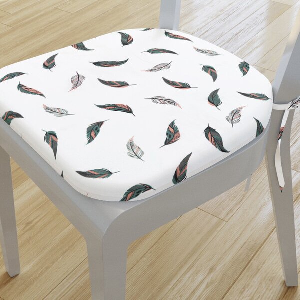 Goldea zaokrąglona poduszka na krzesło 39x37 cm - jedwabne pióra na białym 39 x 37 cm
