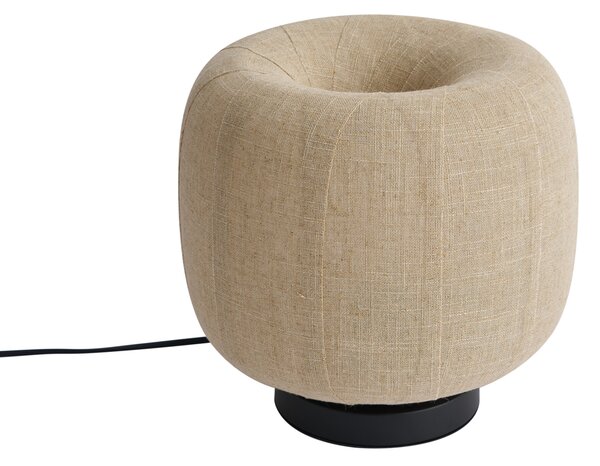 Lampa stołowa Japandi czarna z beżowym lnianym abażurem 27 cm - Nami
