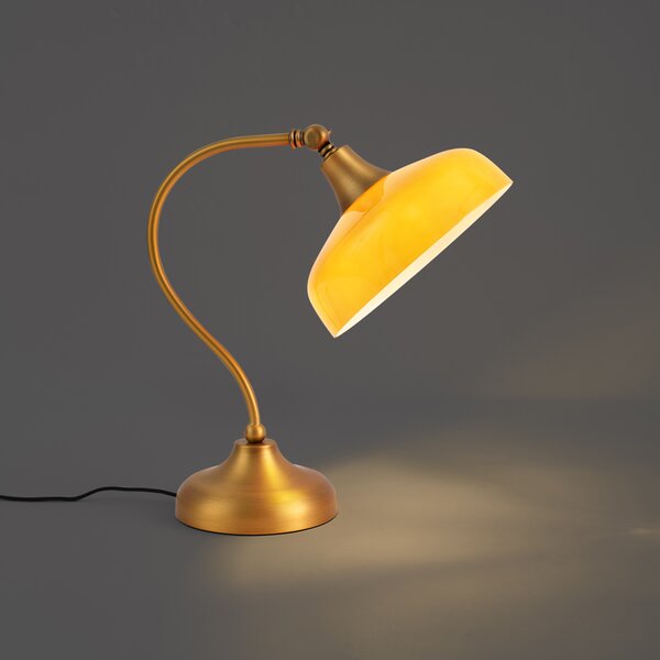 Klasyczna lampa stołowa z brązu z pomarańczowym szkłem opalowym - Clerk