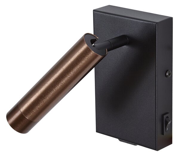 Nowoczesny kinkiet czarny z ciemnobrązowym regulowanym złączem USB-C - Croft
