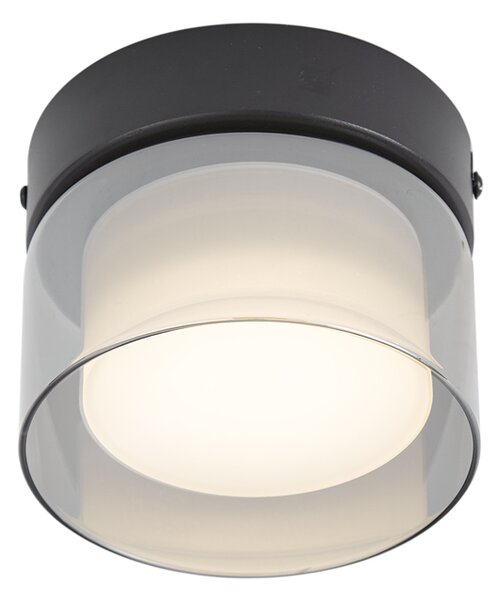 Nowoczesna lampa sufitowa czarna z przydymionym szkłem - Puck