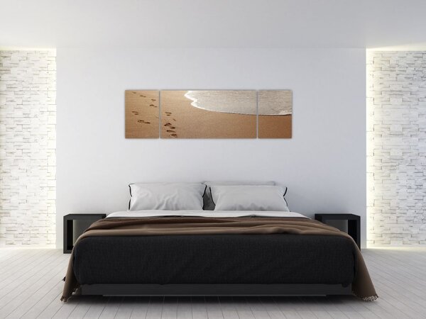 Obraz - ślady stóp na piasku i morzu (170x50 cm)