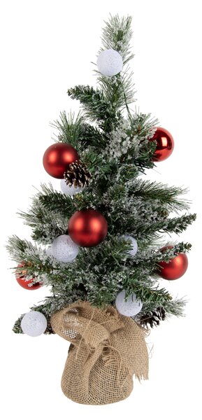 Biała choinka z czerwonymi elementami 60 cm z diodami LED i timerem - Jack