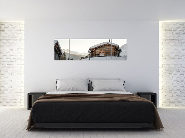 Obraz - chata górska w śniegu (170x50 cm)