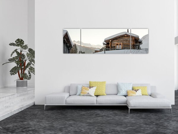 Obraz - chata górska w śniegu (170x50 cm)
