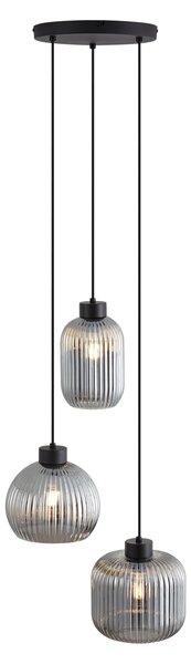Designerska lampa wisząca czarna z przydymionym szkłem 3-źródła światła - Ana