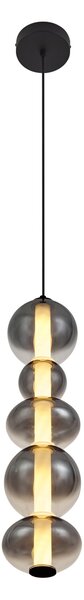 Lampa wisząca Art Deco czarna z przydymionym i przezroczystym szkłem, 5-punktowa z LED - Lizzy