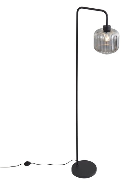 Designerska lampa podłogowa czarna z przydymionym szkłem - Ana
