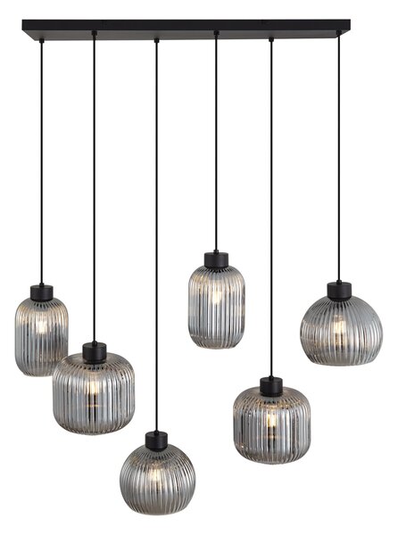 Designerska lampa wisząca czarna z przydymionym szkłem 6-źródłowa - Ana