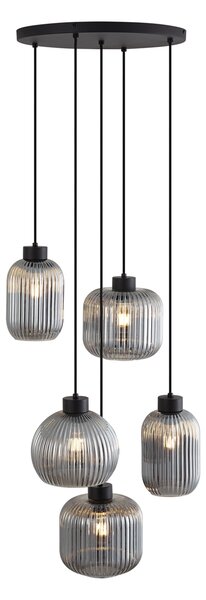 Designerska lampa wisząca czarna z przydymionym szkłem 5-punktowa - Ana