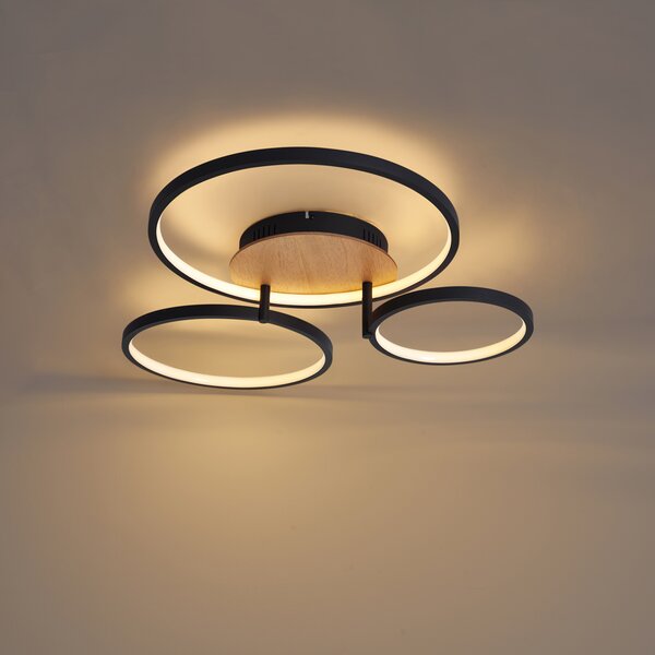 Nowoczesna lampa sufitowa drewniana z LED z 3-stopniową regulacją jasności 3-źródłowa - Rondas