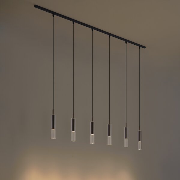 Nowoczesny system szynowy czarny z 6 lampami wiszącymi ciemny brąz 1-fazowy - Slimline Loyce